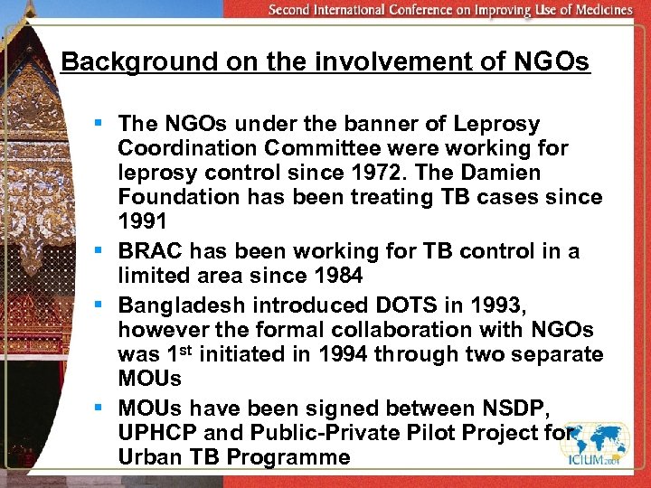 Background on the involvement of NGOs § The NGOs under the banner of Leprosy