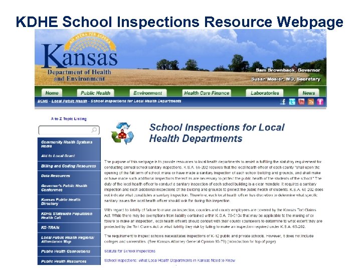 KDHE School Inspections Resource Webpage Our vision is 'healthy Kansans living in safe and
