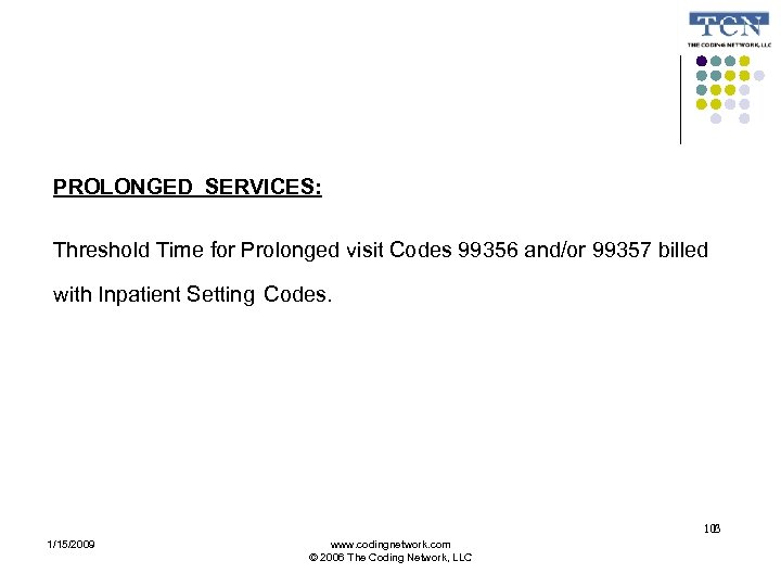 PROLONGED SERVICES: Threshold Time for Prolonged visit Codes 99356 and/or 99357 billed with Inpatient