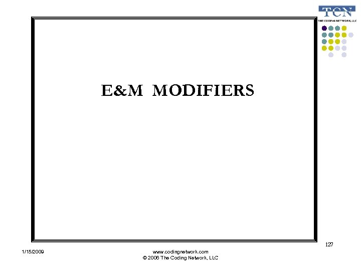 E&M MODIFIERS 127 1/15/2009 www. codingnetwork. com © 2006 The Coding Network, LLC 