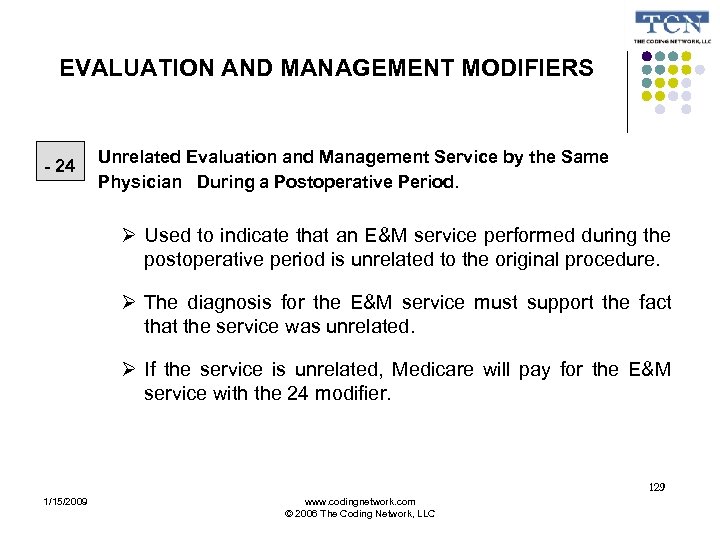 EVALUATION AND MANAGEMENT MODIFIERS - 24 Unrelated Evaluation and Management Service by the Same