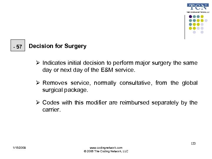 - 57 Decision for Surgery Indicates initial decision to perform major surgery the same