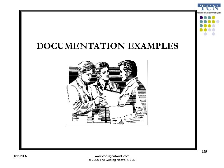 DOCUMENTATION EXAMPLES 139 1/15/2009 www. codingnetwork. com © 2006 The Coding Network, LLC 