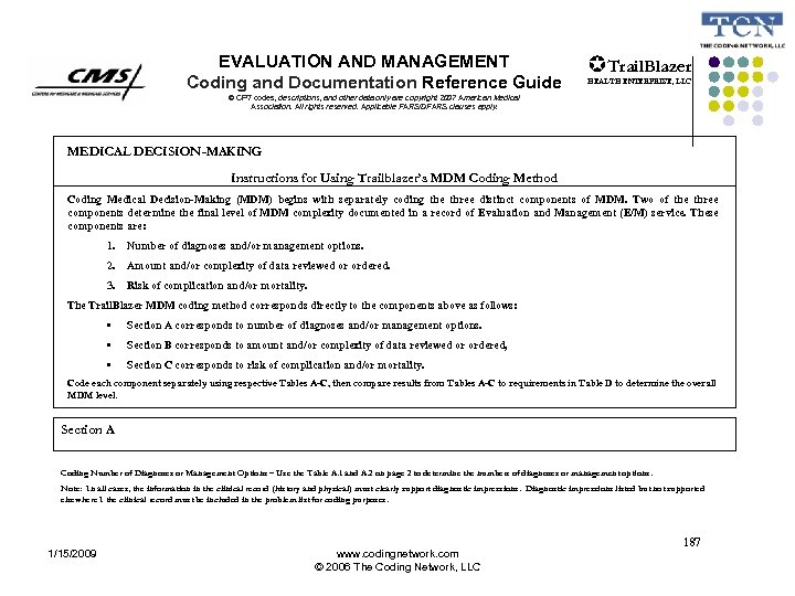  EVALUATION AND MANAGEMENT Coding and Documentation Reference Guide Trail. Blazer HEALTH ENTERPRISE, LLC