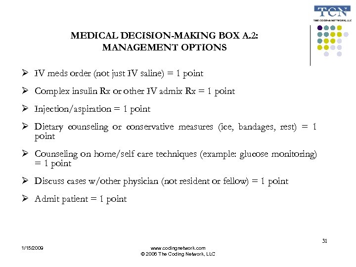 MEDICAL DECISION-MAKING BOX A. 2: MANAGEMENT OPTIONS IV meds order (not just IV saline)