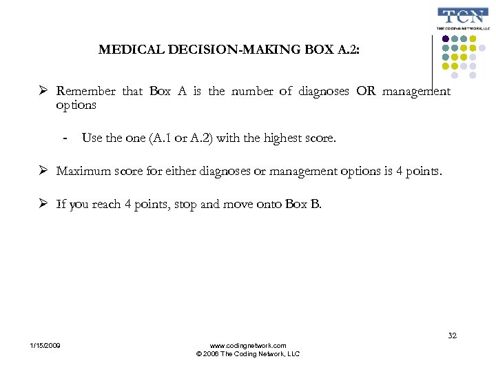 MEDICAL DECISION-MAKING BOX A. 2: Remember that Box A is the number of diagnoses