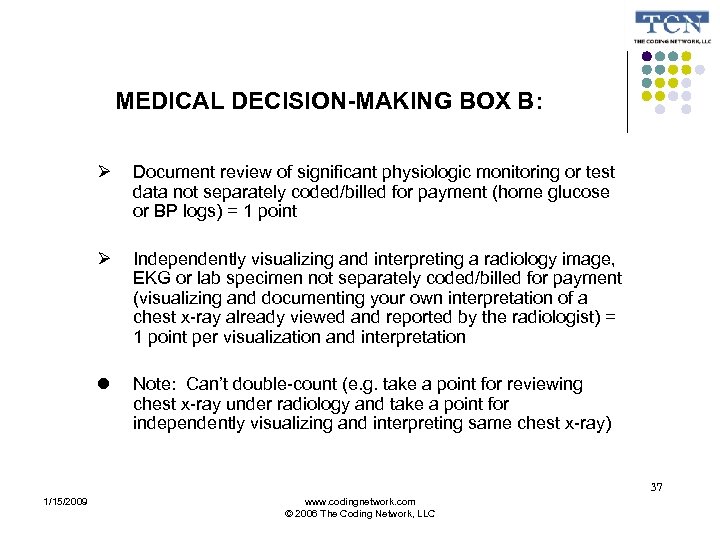 MEDICAL DECISION-MAKING BOX B: Document review of significant physiologic monitoring or test data not