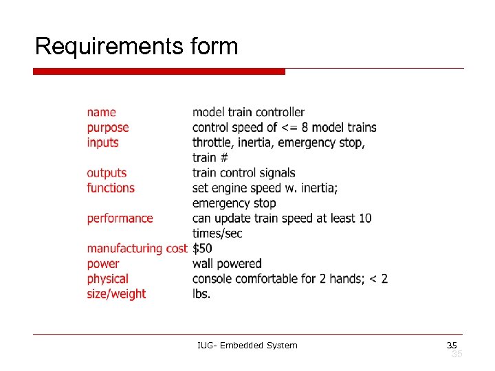 Requirements form IUG- Embedded System 35 35 