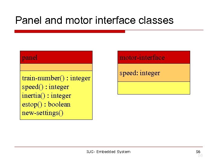 Panel and motor interface classes panel motor-interface train-number() : integer speed() : integer inertia()