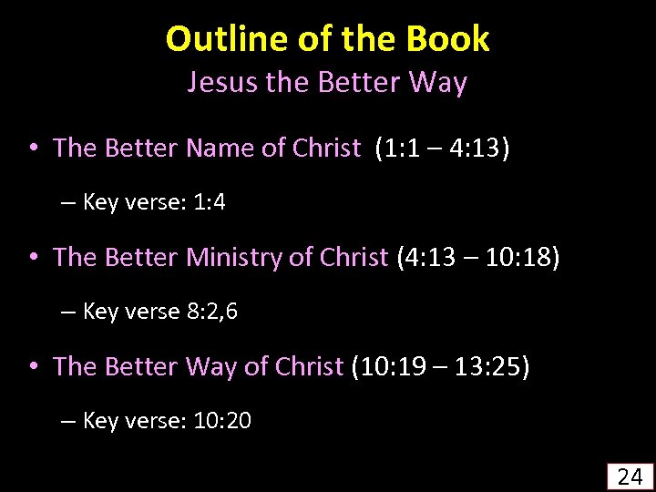 Outline of the Book Jesus the Better Way • The Better Name of Christ
