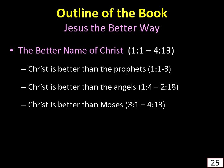 Outline of the Book Jesus the Better Way • The Better Name of Christ