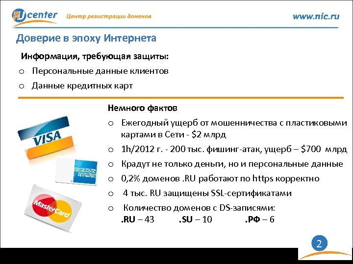 Доверие в эпоху Интернета Информация, требующая защиты: o Персональные данные клиентов o Данные кредитных