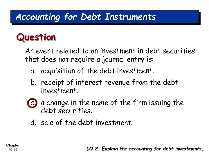 Accounting for Debt Instruments Question An event related to an investment in debt securities
