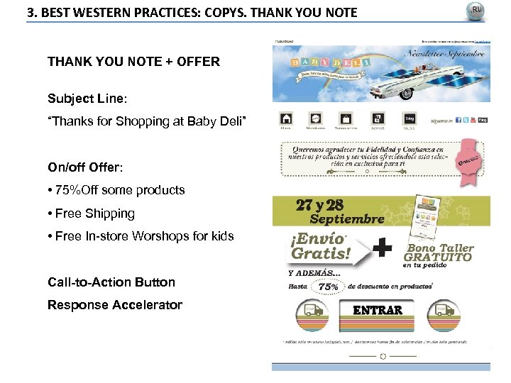 3. BEST WESTERN PRACTICES: COPYS. THANK YOU NOTE + OFFER Subject Line: “Thanks for
