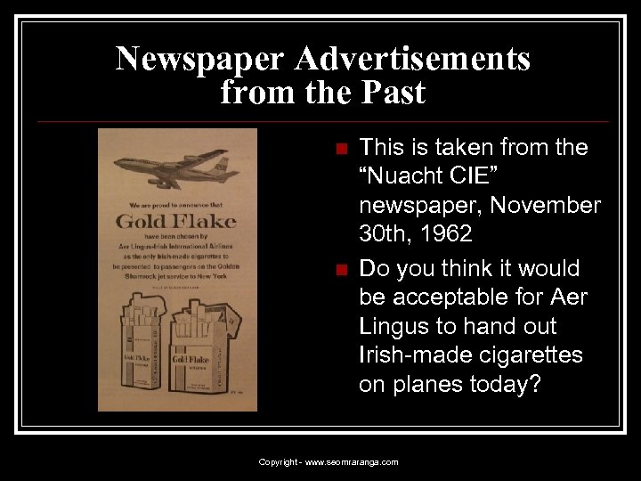Newspaper Advertisements from the Past n n This is taken from the “Nuacht CIE”
