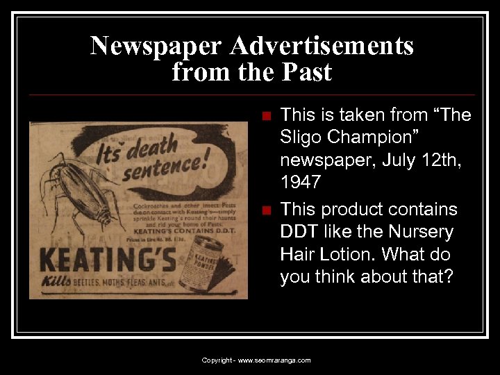 Newspaper Advertisements from the Past n n This is taken from “The Sligo Champion”