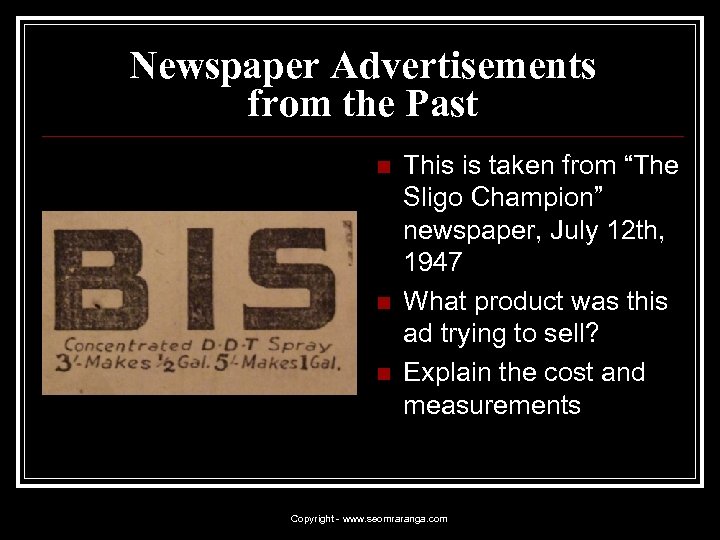 Newspaper Advertisements from the Past n n n This is taken from “The Sligo