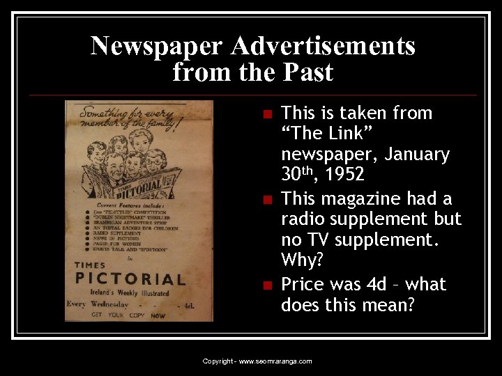 Newspaper Advertisements from the Past n n n This is taken from “The Link”