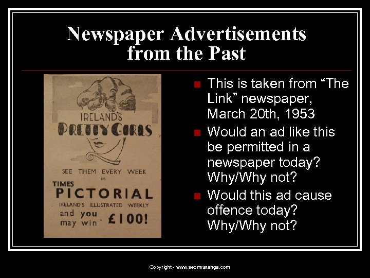 Newspaper Advertisements from the Past n n n This is taken from “The Link”