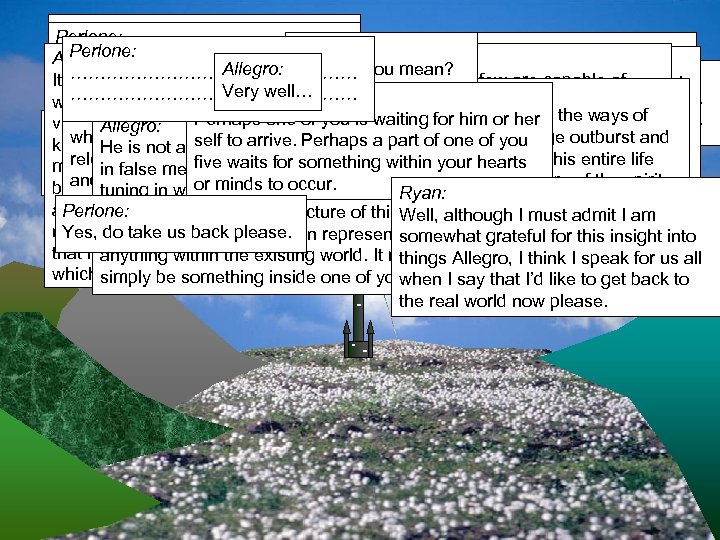 Perlone: Hailla: Perlone: What on earth is happening! Where Allegro: this place? What Allegro: