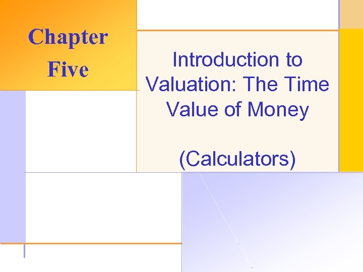 Chapter Five Introduction to Valuation: The Time Value of Money (Calculators) © 2003 The