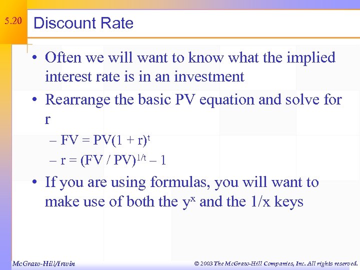 5. 20 Discount Rate • Often we will want to know what the implied