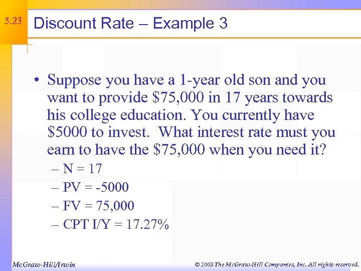 5. 23 Discount Rate – Example 3 • Suppose you have a 1 -year