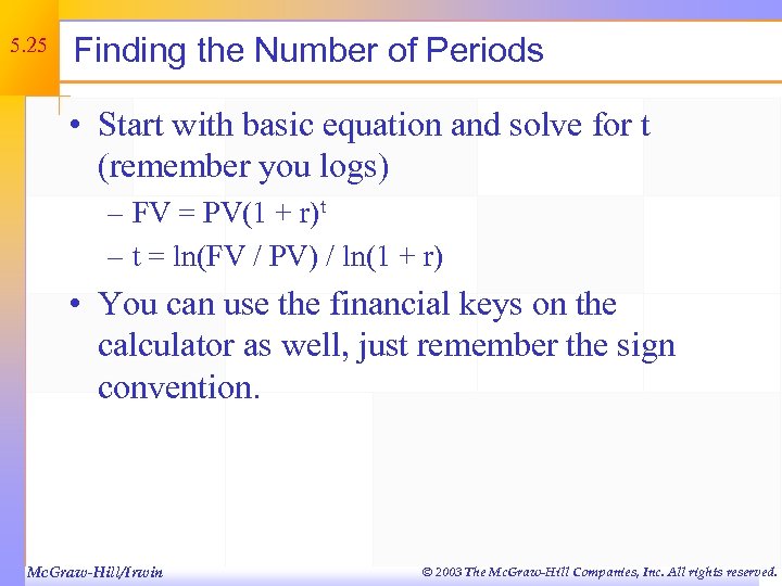 5. 25 Finding the Number of Periods • Start with basic equation and solve
