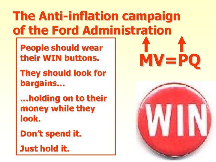 The Anti-inflation campaign of the Ford Administration People should wear their WIN buttons. They