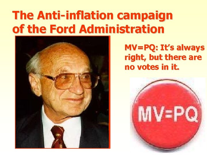 The Anti-inflation campaign of the Ford Administration MV=PQ: It’s always right, but there are