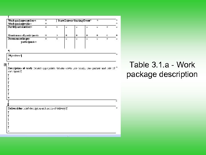 Table 3. 1. a - Work package description 