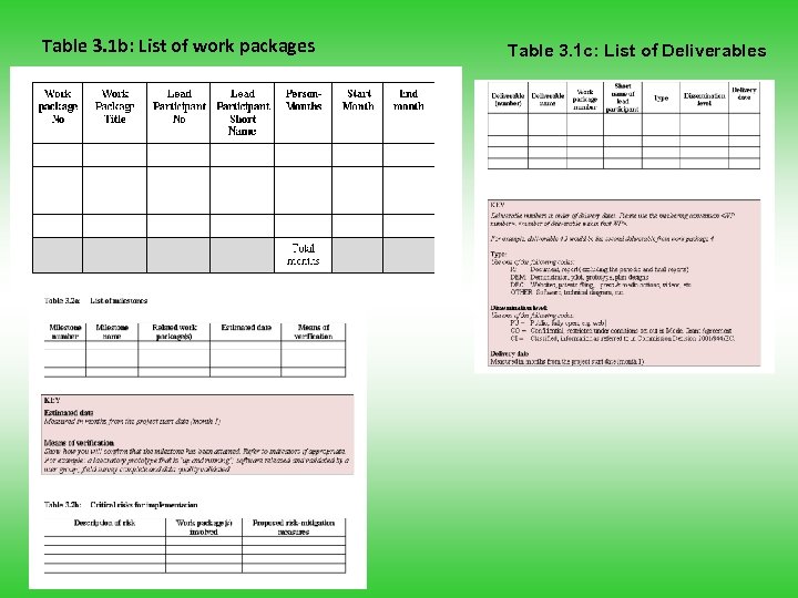 Table 3. 1 b: List of work packages Table 3. 1 c: List of