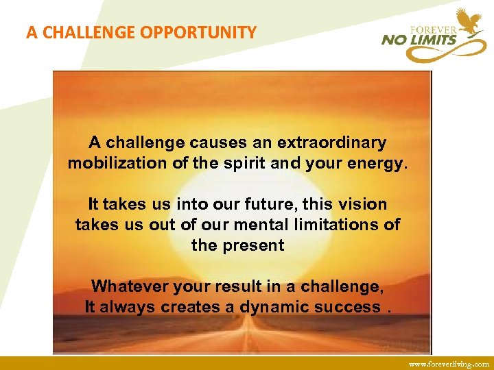 A CHALLENGE OPPORTUNITY A challenge causes an extraordinary mobilization of the spirit and your