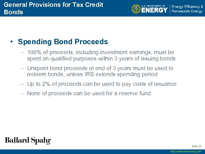 General Provisions for Tax Credit Bonds • Spending Bond Proceeds – 100% of proceeds,