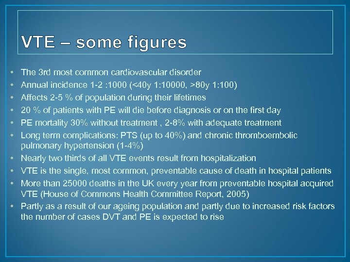 VTE – some figures • • • The 3 rd most common cardiovascular disorder