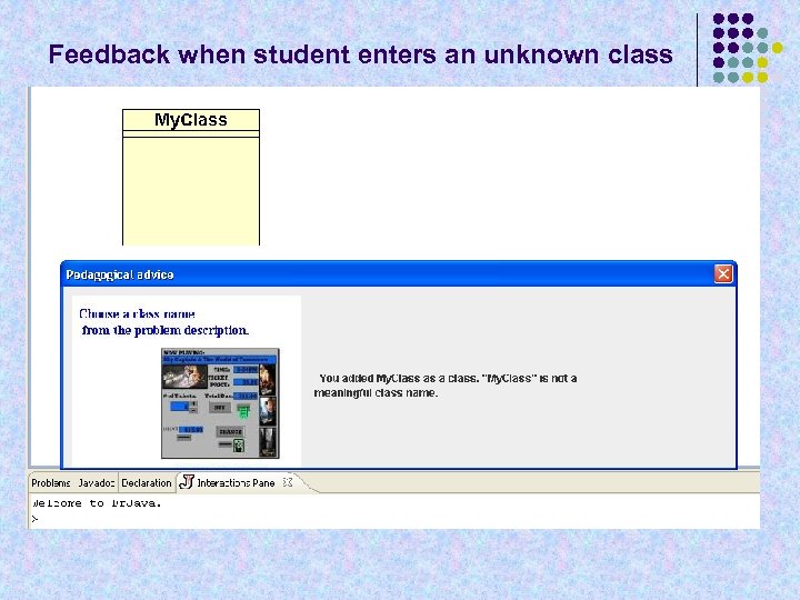 Feedback when student enters an unknown class 
