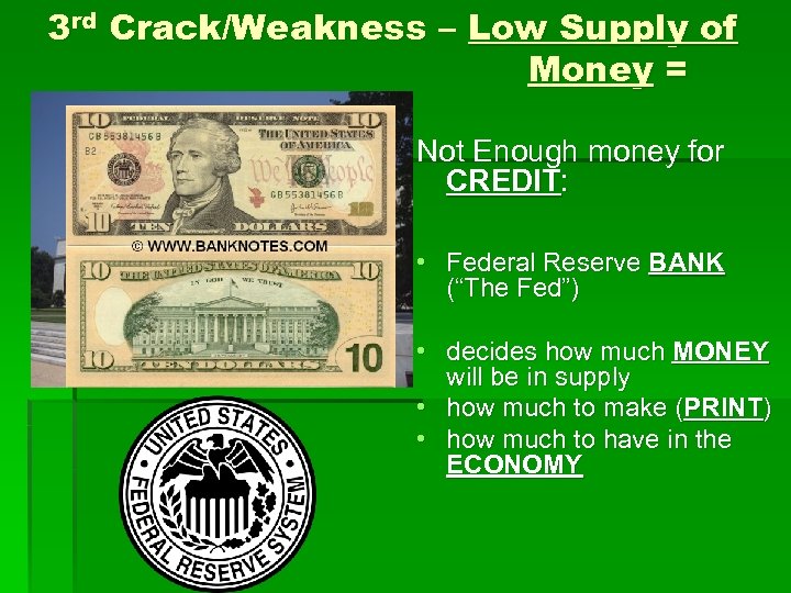 3 rd Crack/Weakness – Low Supply of Money = Not Enough money for CREDIT: