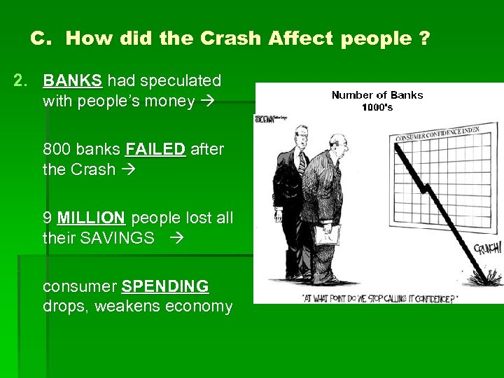 C. How did the Crash Affect people ? 2. BANKS had speculated with people’s