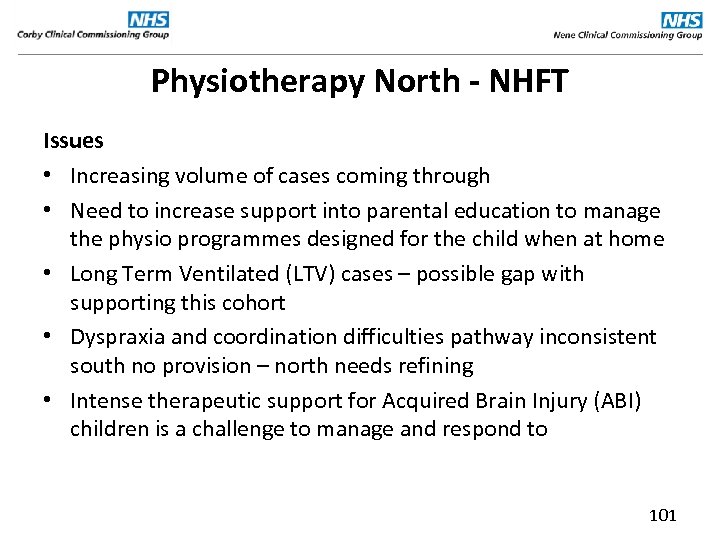 Physiotherapy North - NHFT Issues • Increasing volume of cases coming through • Need