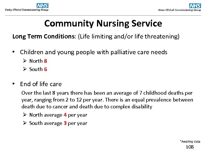 Community Nursing Service Long Term Conditions: (Life limiting and/or life threatening) • Children and