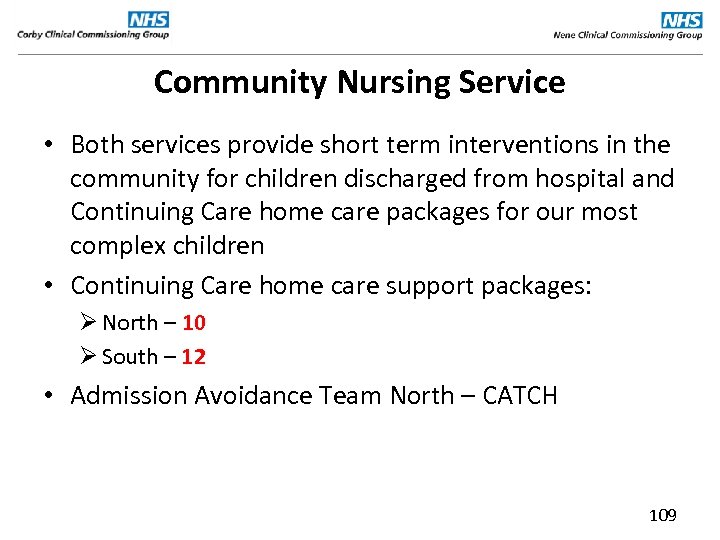 Community Nursing Service • Both services provide short term interventions in the community for