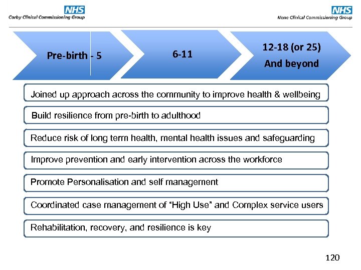 Pre-birth - 5 6 -11 12 -18 (or 25) And beyond Joined up approach