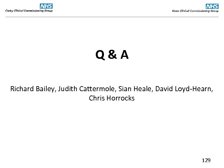 Q&A Richard Bailey, Judith Cattermole, Sian Heale, David Loyd-Hearn, Chris Horrocks 129 