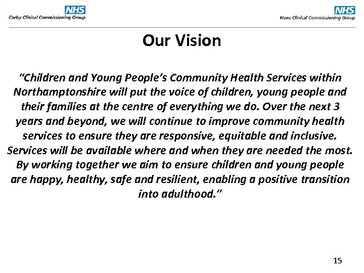 Our Vision “Children and Young People’s Community Health Services within Northamptonshire will put the