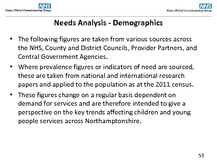 Needs Analysis - Demographics • The following figures are taken from various sources across