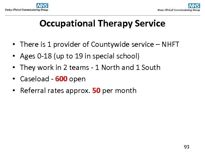 Occupational Therapy Service • • • There is 1 provider of Countywide service –