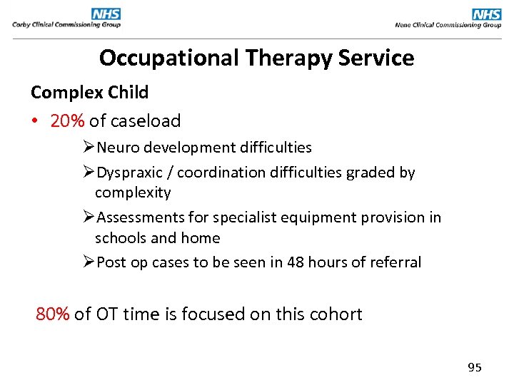 Occupational Therapy Service Complex Child • 20% of caseload ØNeuro development difficulties ØDyspraxic /