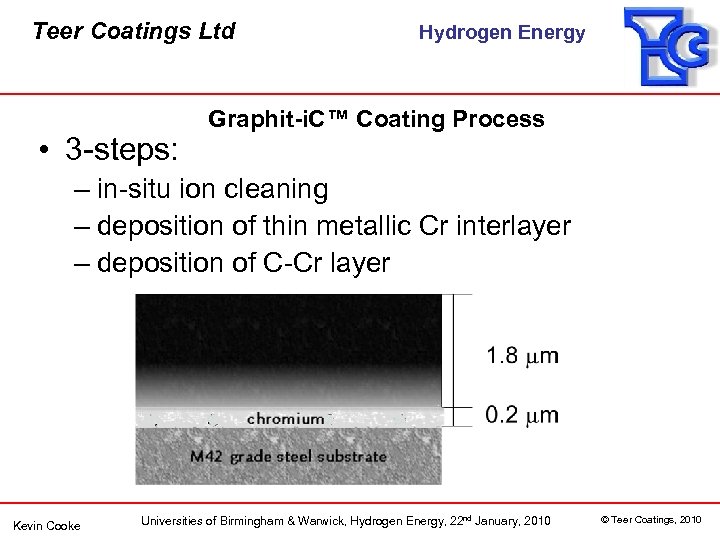 Teer Coatings Ltd • 3 -steps: Hydrogen Energy Graphit-i. C™ Coating Process – in-situ