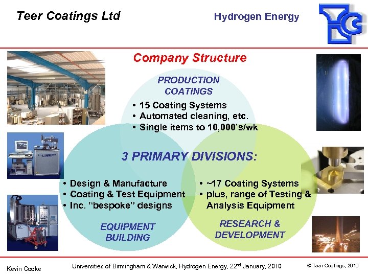 Teer Coatings Ltd Hydrogen Energy Company Structure PRODUCTION COATINGS • 15 Coating Systems •