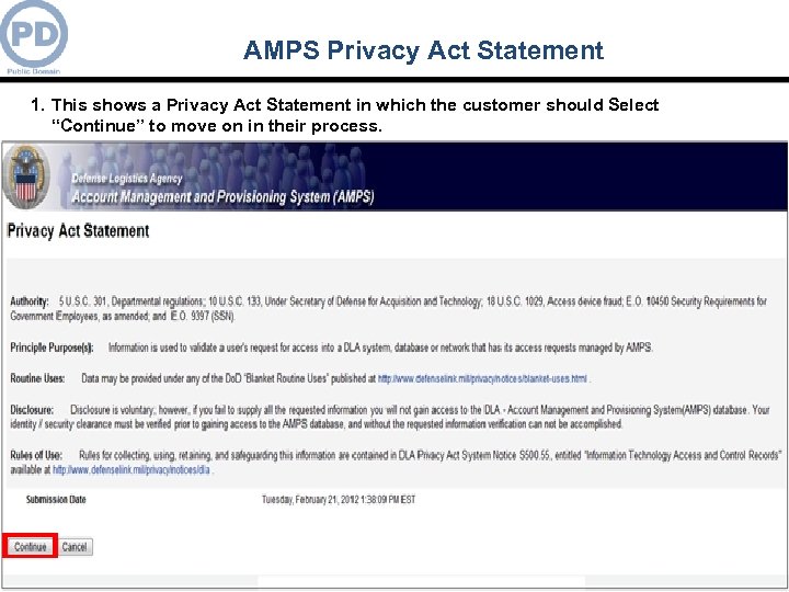 AMPS Privacy Act Statement 1. This shows a Privacy Act Statement in which the